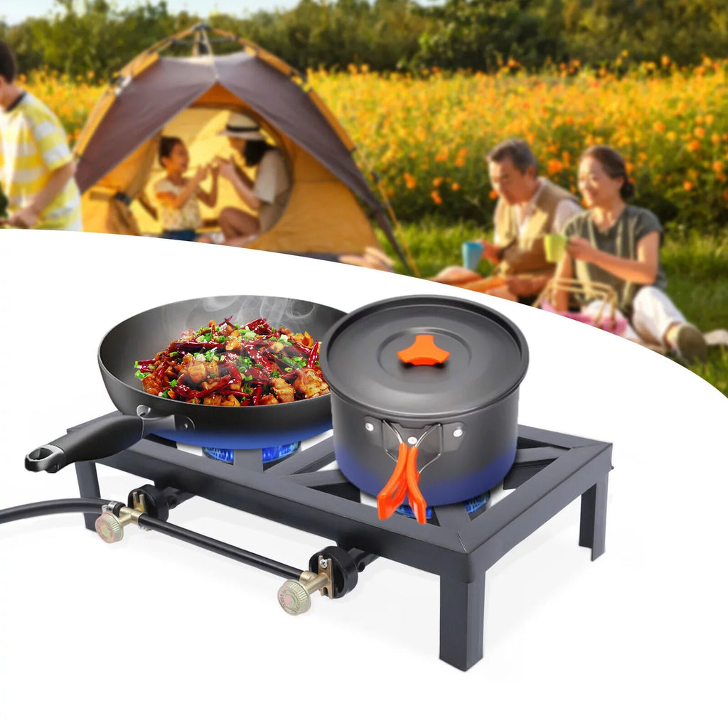 Fichiouy Propane Stove 2 Burner BBQ Gas Stove with High-Pressure Adjustable Hose for Outdoor Camping
