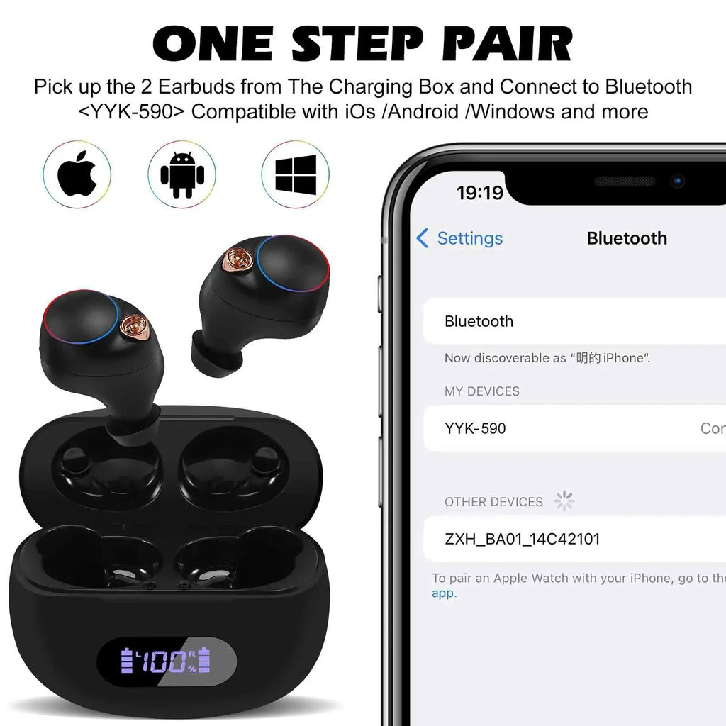 UrbanX True Wireless Bluetooth Earbuds + Charging Case, Midnight Dual Connect, IPX5 Water Resistance, Bluetooth 5.2 Connection, Balanced, Bass Boost Compatible with OnePlus Ace 2