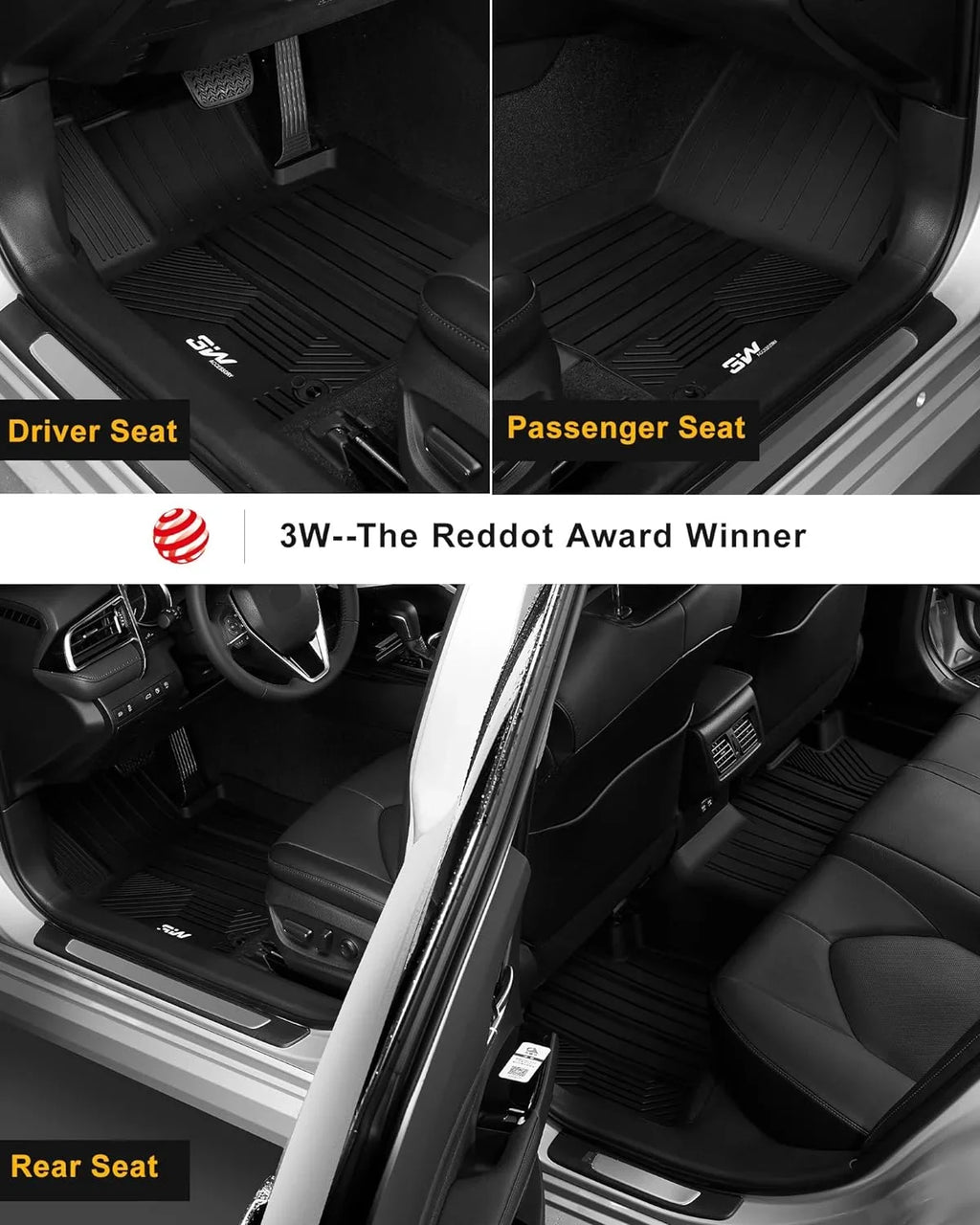 3W Floor Mats & Cargo Liner for Toyota Camry 2018-2024 ONLY FWD TPE All Weather Custom Fit Floor Liner and Trunk Mat for Camry FWD (Not for Hybrid or AWD)