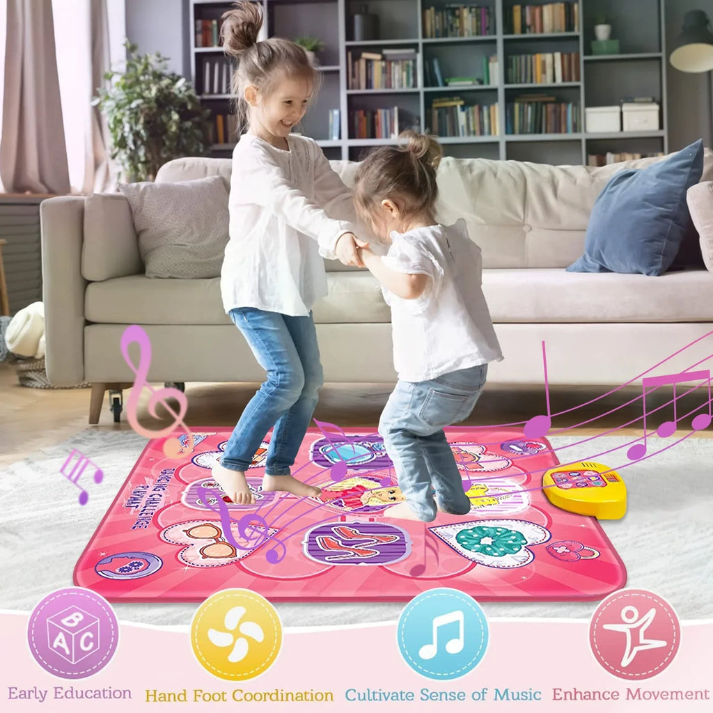 Dance Mat, Electronic Musical Play Mats Pink Dance Pad with LED Lights, Dance Game Toy Gift for Kids with 5 Game Modes, Christmas Birthday Gifts for 3 4 5 6 7 8 9 10 Year Old Girls Toys