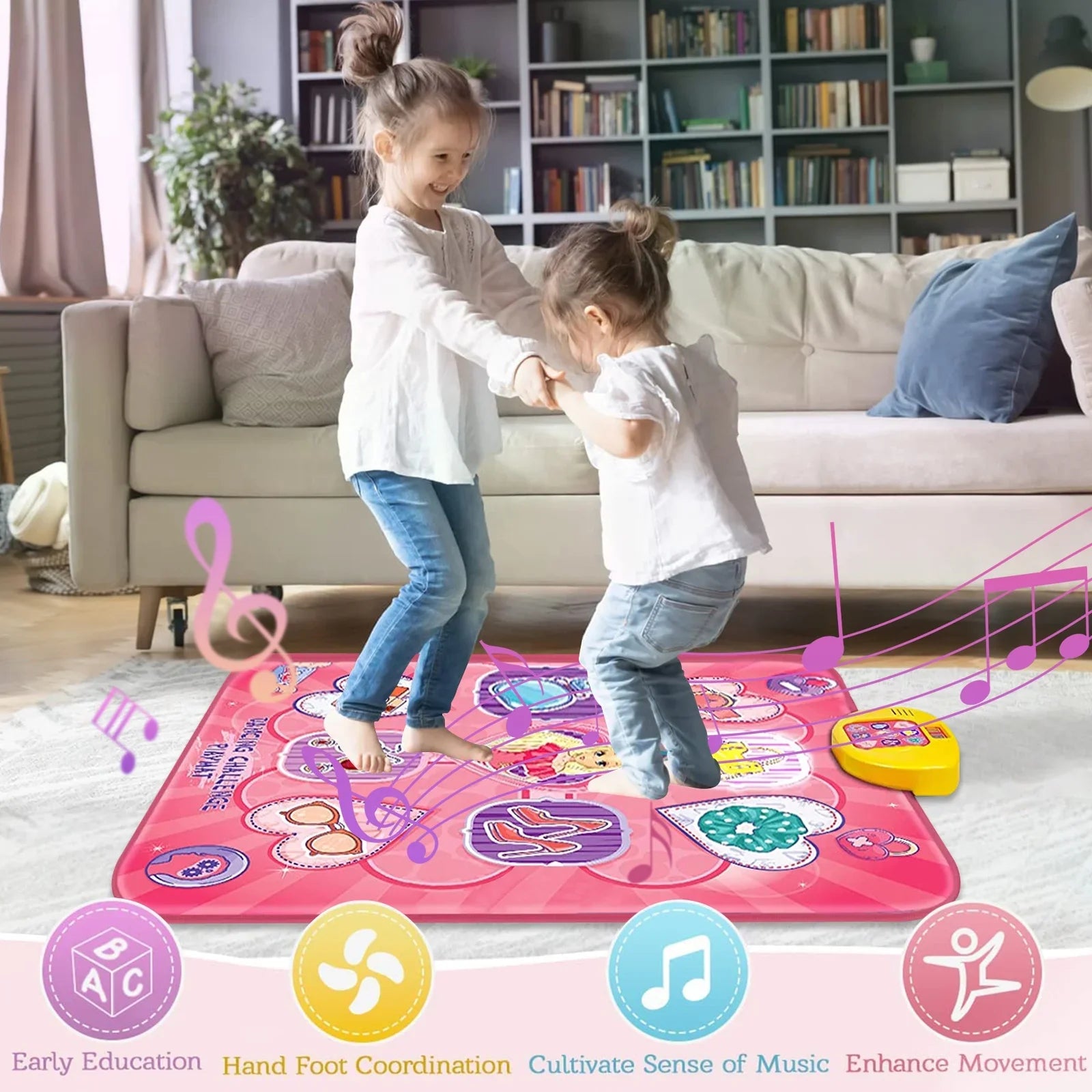 Dance Mat, Electronic Musical Play Mats Pink Dance Pad with LED Lights, Dance Game Toy Gift for Kids with 5 Game Modes, Christmas Birthday Gifts for 3 4 5 6 7 8 9 10 Year Old Girls Toys