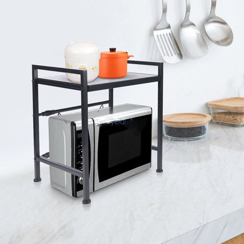 14.5~22.8 inch Microwave Oven Rack, Single Tier Countertop Microwave Oven Rack, Metal Shelf Kitchen Gentlemen Storage Cabinet Stand, Expandable Retractable Microwave Oven Rack