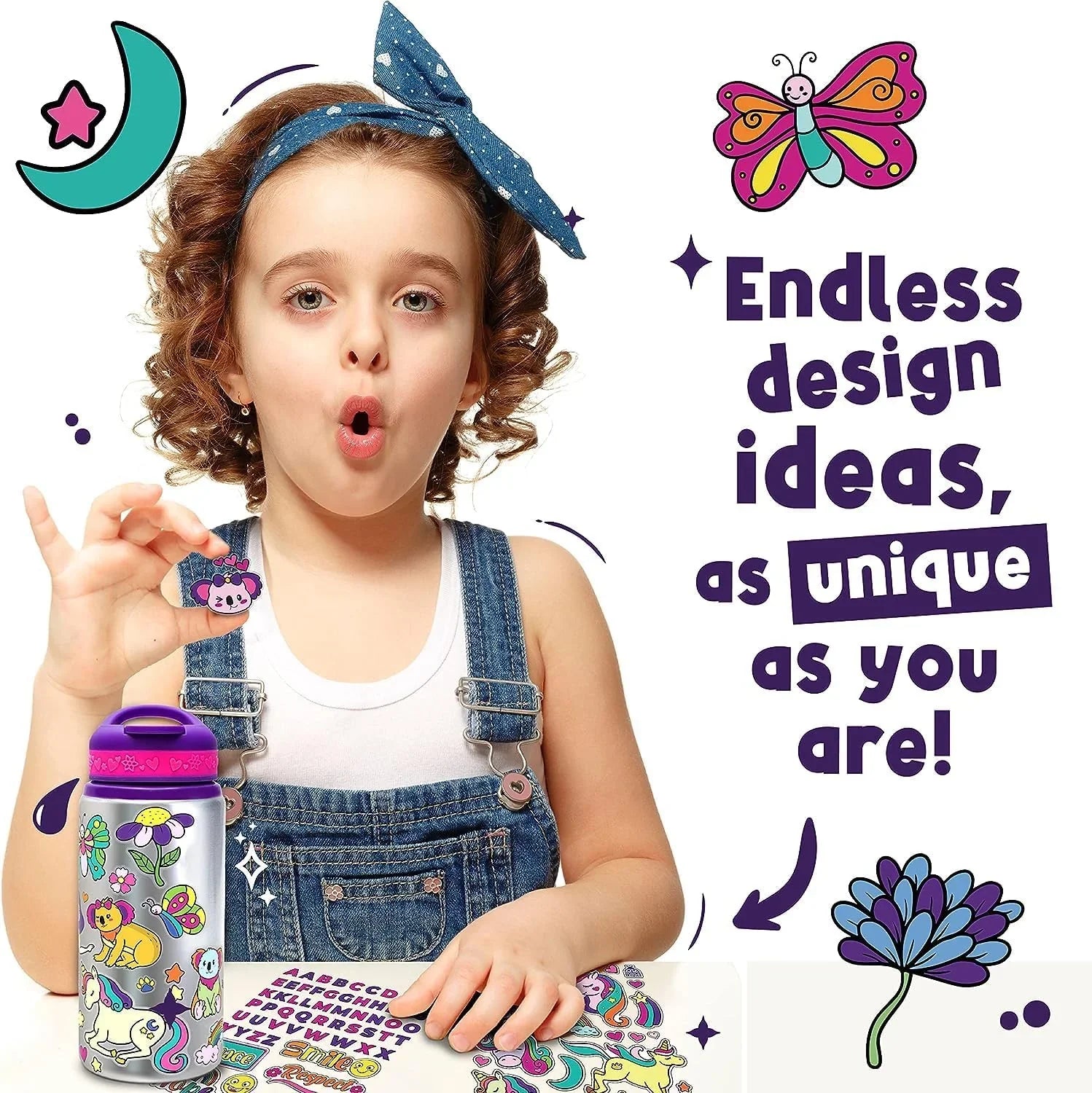 PURPLE LADYBUG Decorate Your Own Water Bottle for Girls Age 6 + - Cool Birthday Gift for 6 Year Old Girl, Little Girl Gifts - Arts and Crafts for Kids Ages 6-8, Fun DIY Kits