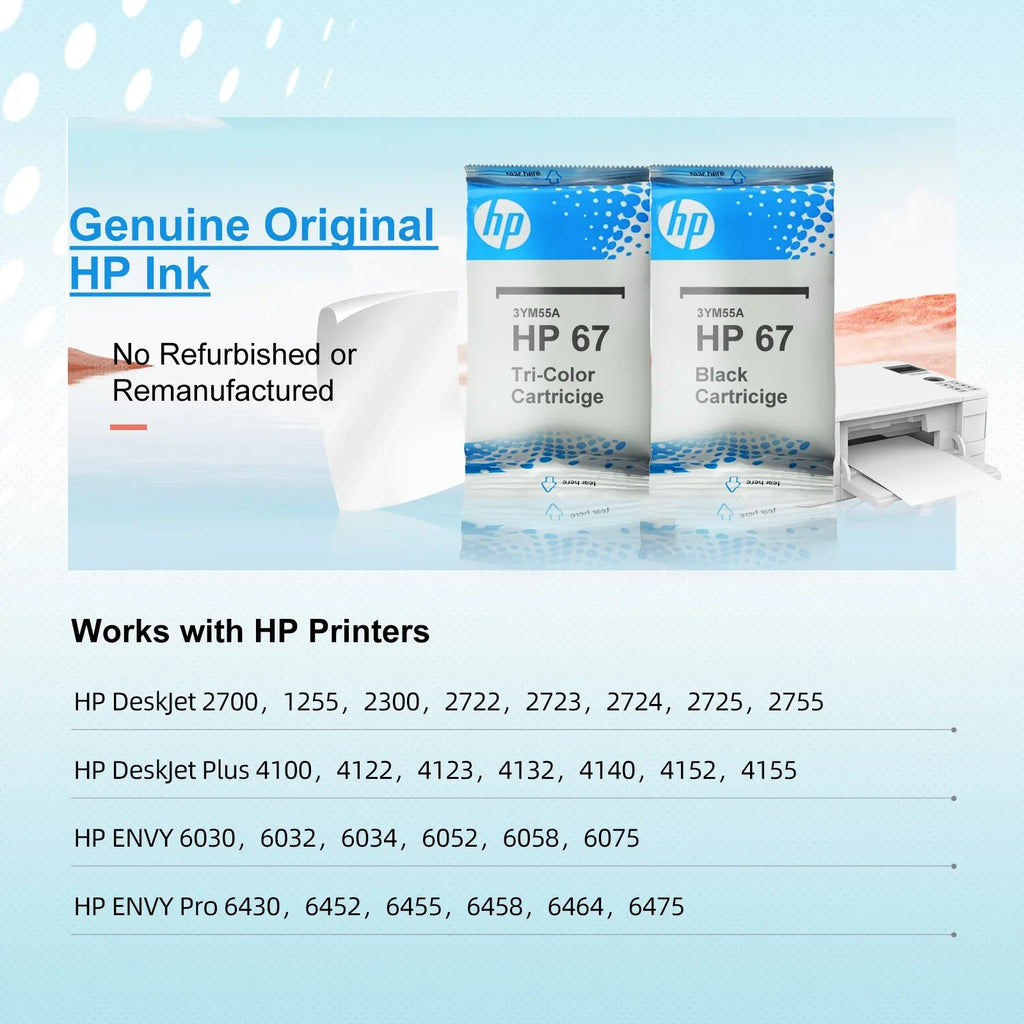 67 Ink Cartridges, Printer Ink 67 Midnight and Tri-Color, Work with HP Deskjet 2700 2723 HP Deskjet Plus 4100 4155 HP Envy Pro 6455 6458 Series 2Pack