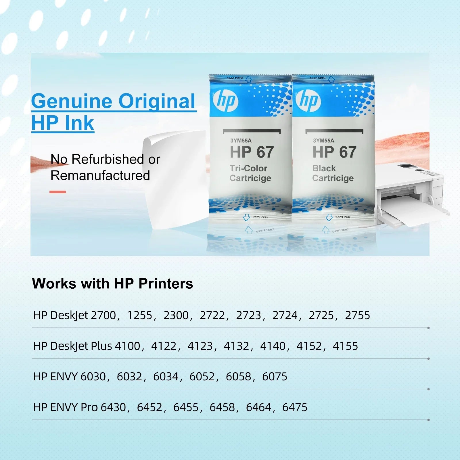 67 Ink Cartridges, Printer Ink 67 Midnight and Tri-Color, Work with HP Deskjet 2700 2723 HP Deskjet Plus 4100 4155 HP Envy Pro 6455 6458 Series 2Pack