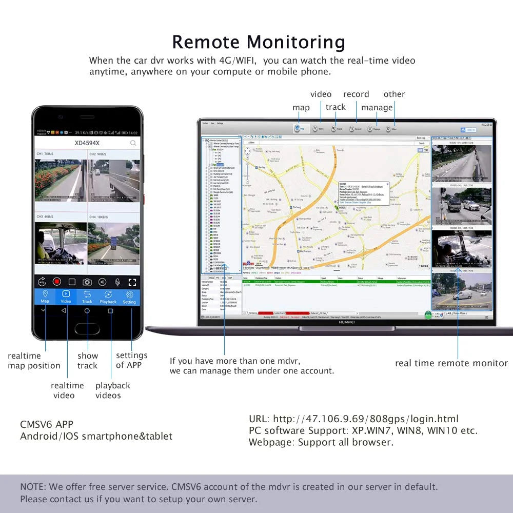 JOINLGO 8-CH Mobile DVR Backup Camera System 10" HD Screen Remote Monitor on PC Phone GPS WiFi 4G 1080P AHD Vehicle Car DVR MDVR Video Recorder with Mini Large View Angle Car Cameras for Truck/RV/Bus