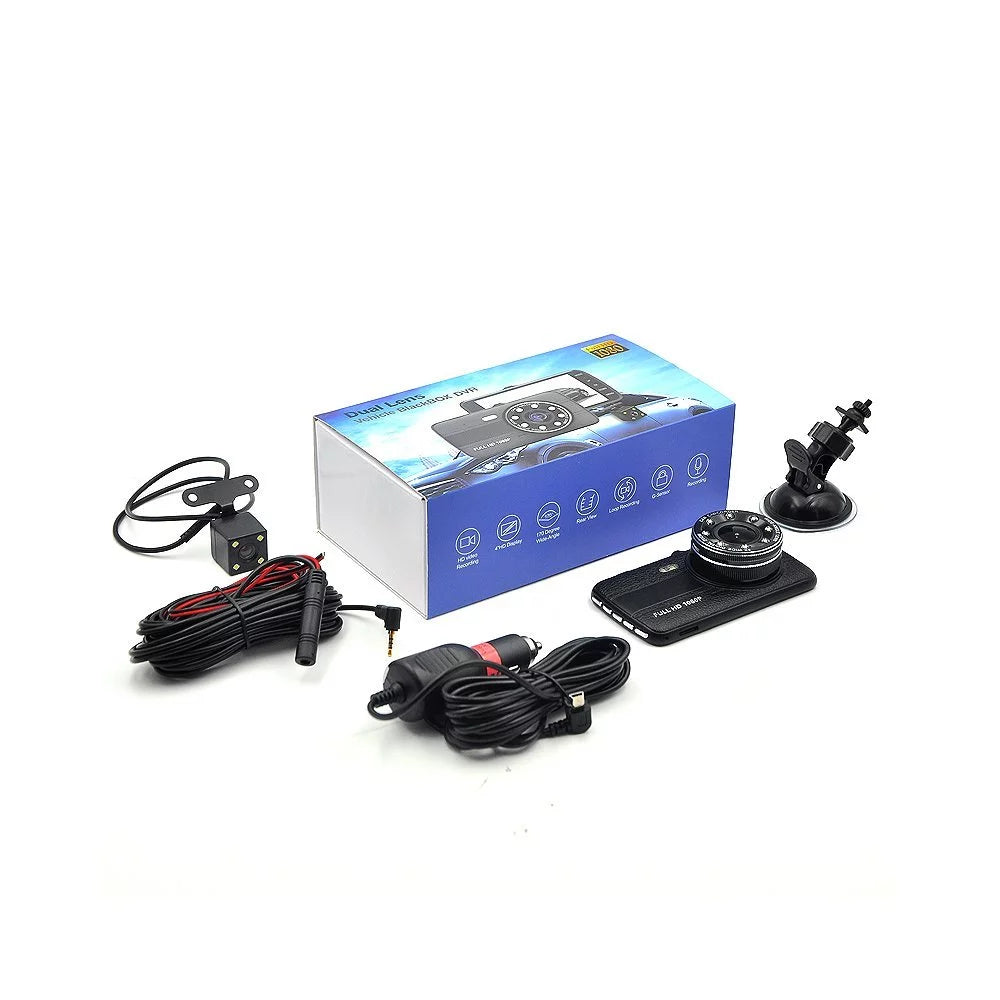 axGear Dash Cam Driving Recorder DVR Dual Camera 4 Inch LCD Vehicle Ebony Box Monitor