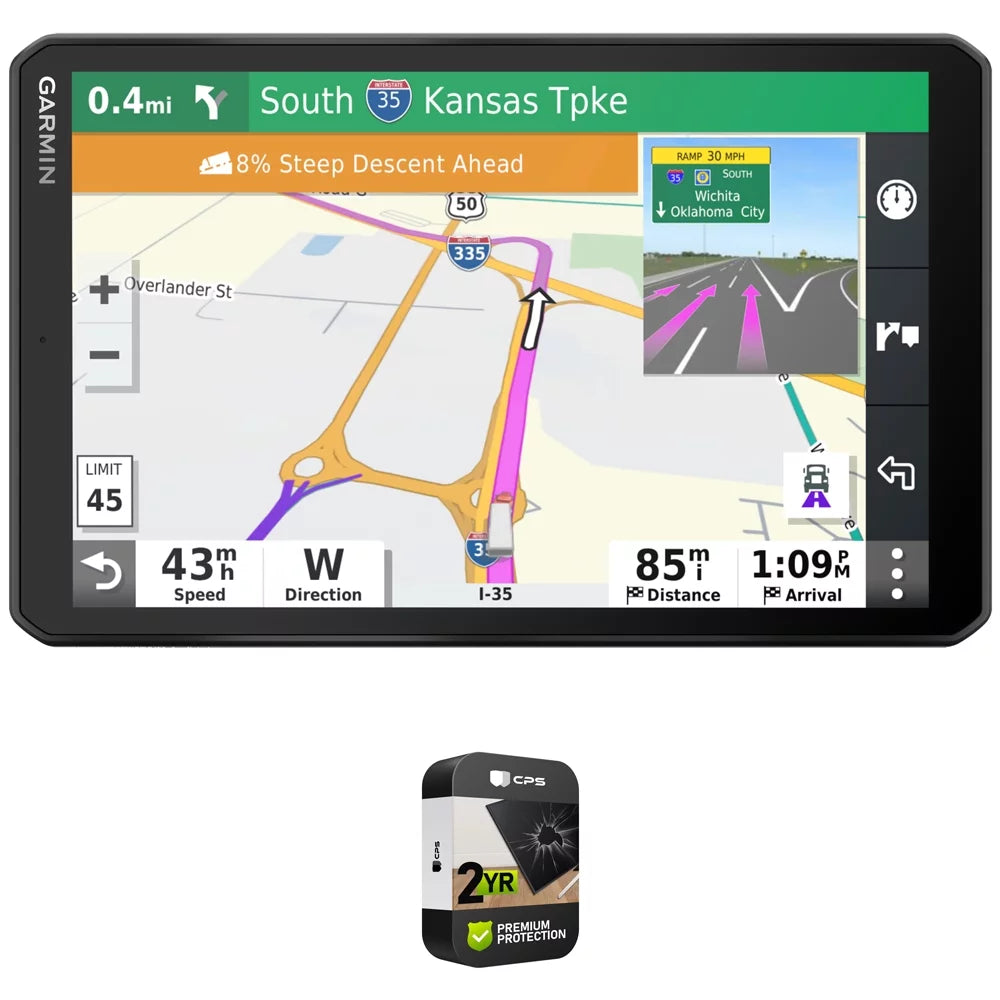 Garmin 010-02314-00 dezl OTR800 8" GPS Truck Navigator Bundle with Premium 2 CPS Enhanced Protection