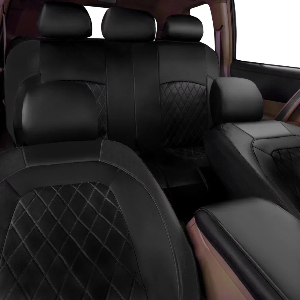 Andoe 9 Pcs Car Seat Cover, 5 Seats PU Leather Universal Seat Cover Full Set Auto Interior Accessories for Auto Trucks Van SUV