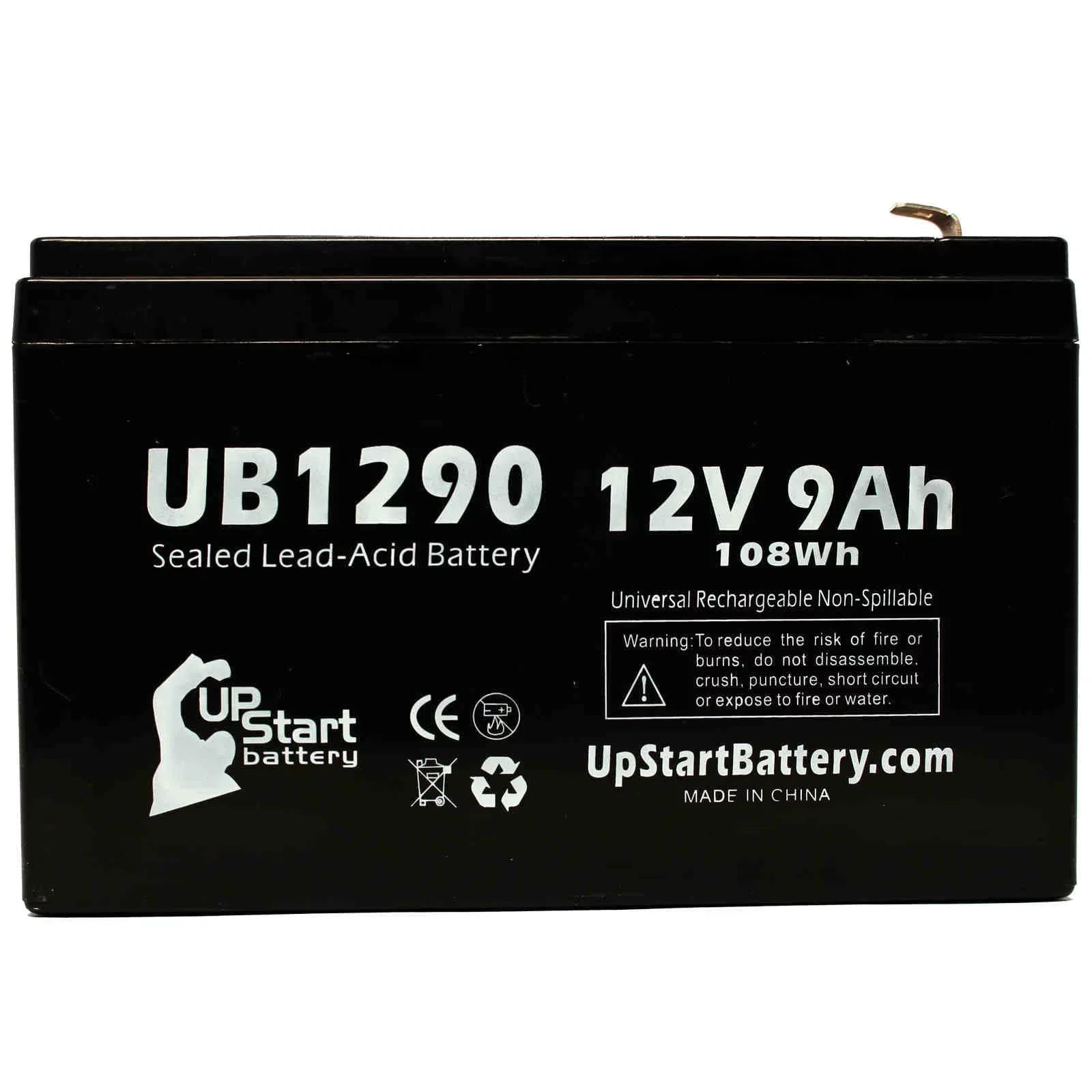 4x Pack - Compatible Opti-ups 280ES Battery - Individuals UB1290 Universal Sealed Lead Acid Battery (12V, 9Ah, 9000mAh, F1 Terminal, AGM, SLA) - Includes 8 F1 to F2 Terminal Adapters