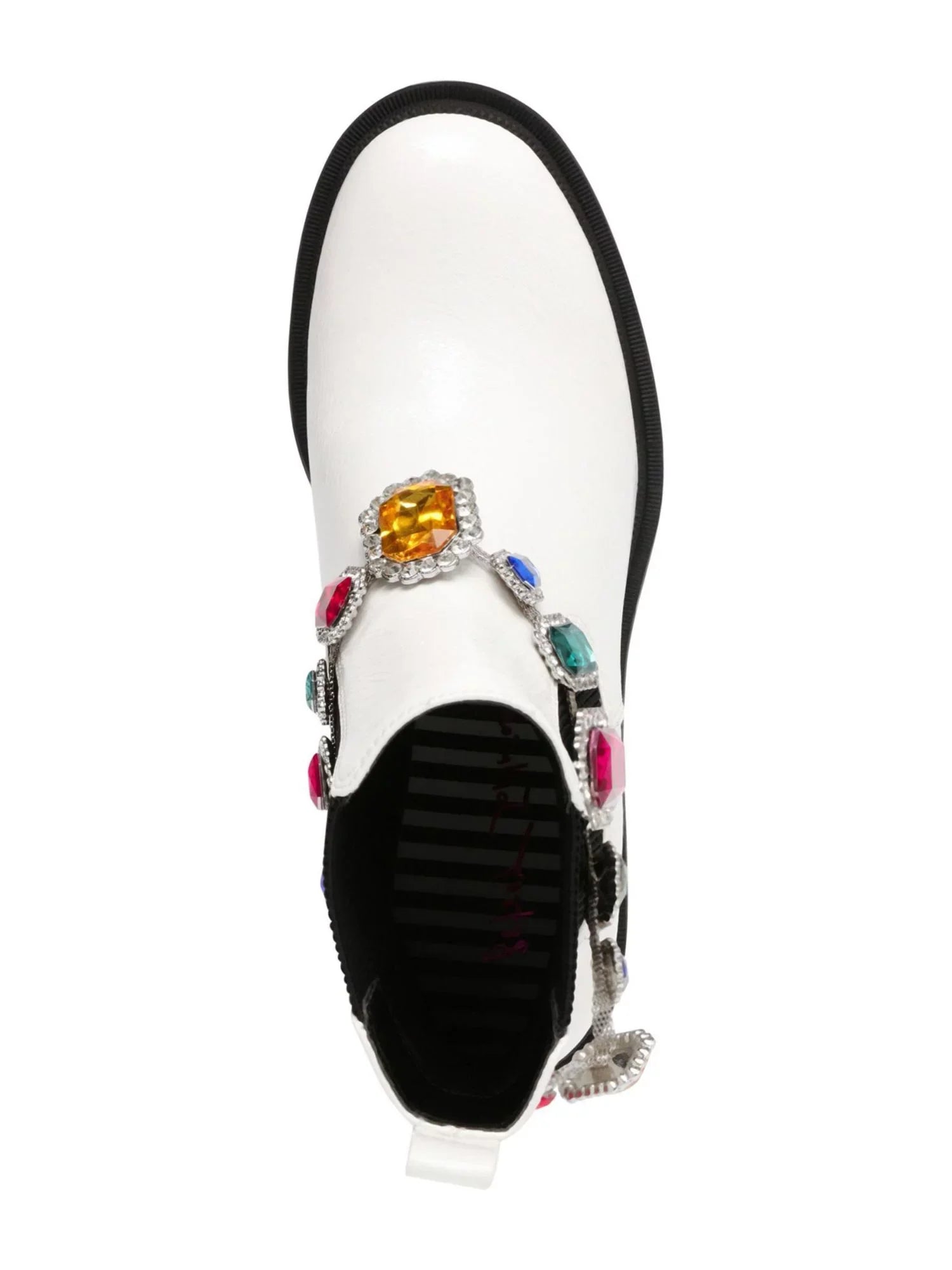 BETSEY JOHNSON Individuals White Gem Accent Strap Pull Tab 1" Platform Goring Padded Jenesis Round Toe Block Heel Moto 7 M