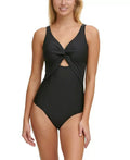 DKNY Peekaboo Twist-Detail Low-Back One-Piece Swimsuit Ebony Size 16 MSRP $108