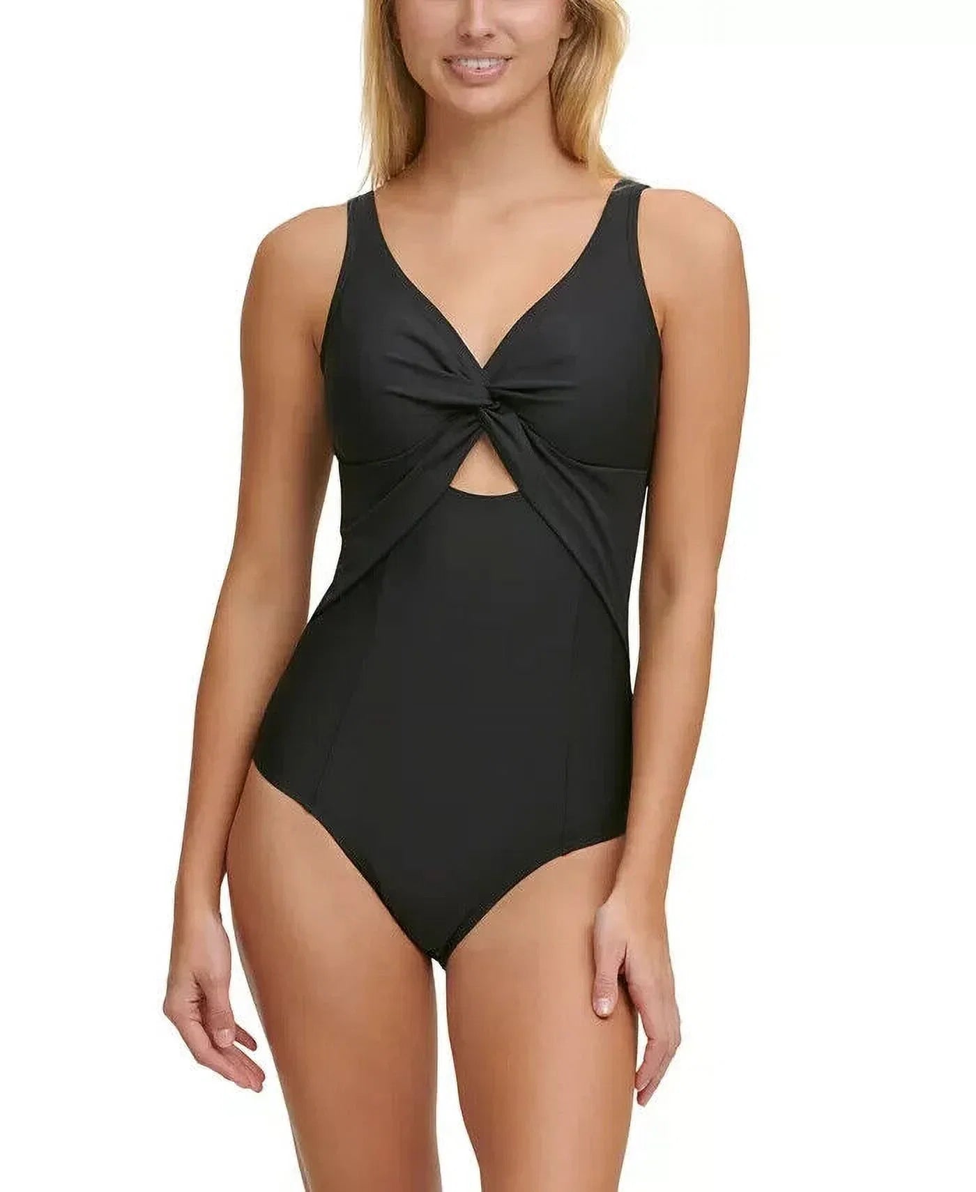 DKNY Peekaboo Twist-Detail Low-Back One-Piece Swimsuit Ebony Size 16 MSRP $108
