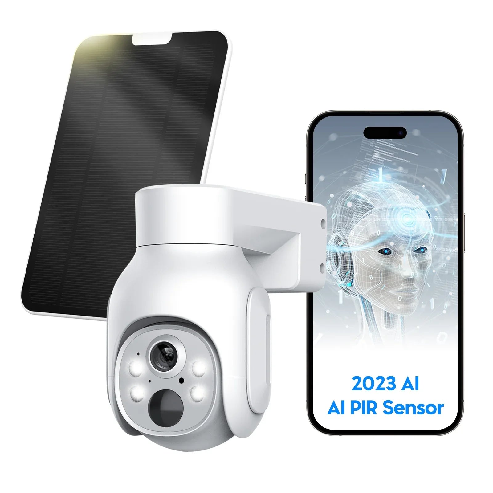 VIKVIZ 4MP Battery WiFi PTZ IP Camera Wireless 2K with Solar Panel Smart Hybrid Light Outdoor