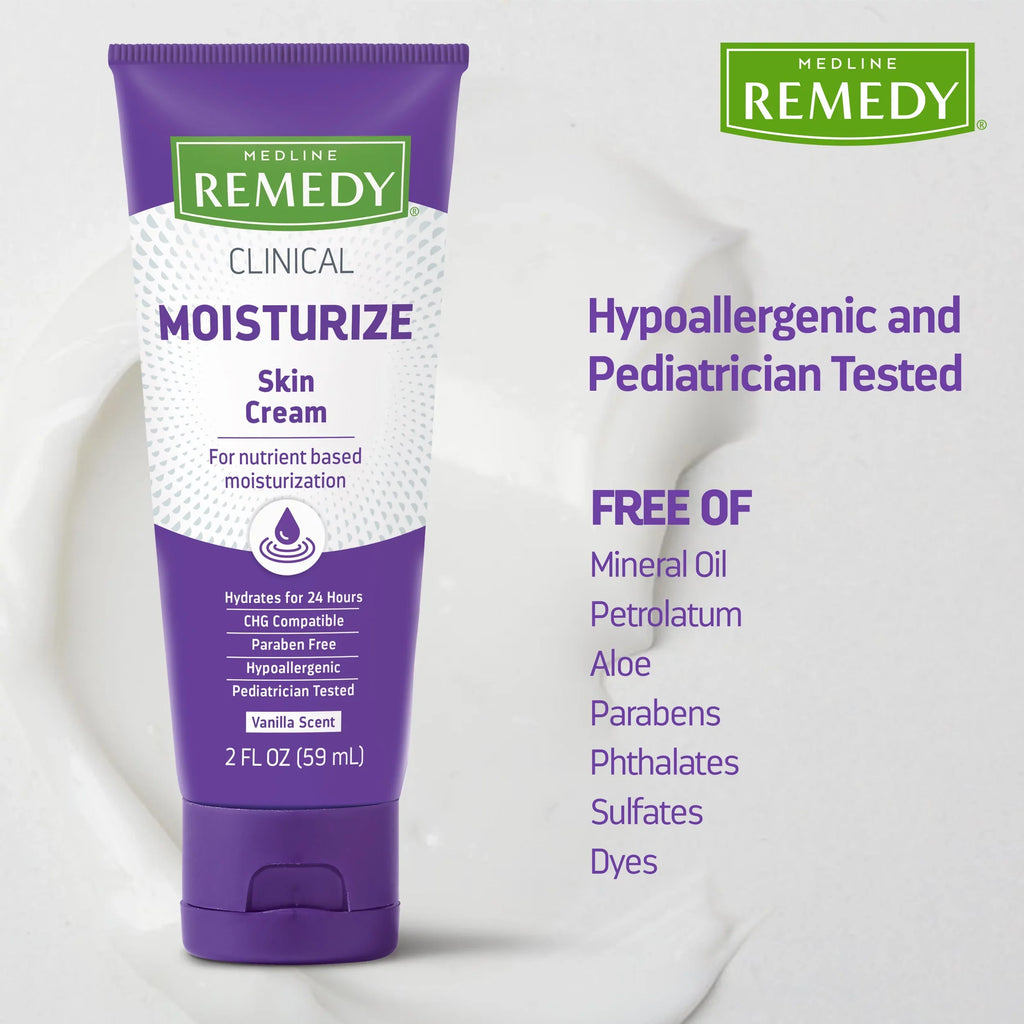 Medline Remedy Clinical Skin Cream, Vanilla Scent, 2 fl oz, 24 Count, Moisturizing Face and Body Cream