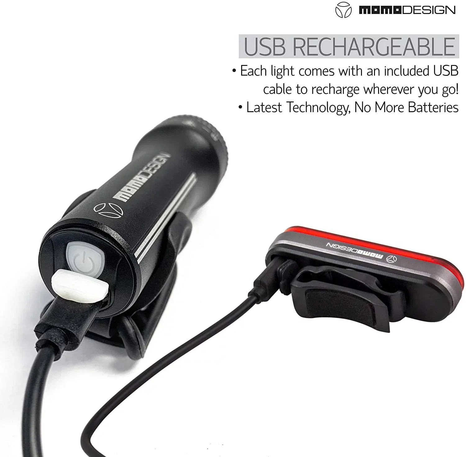 MOMODESIGN Bike Light KIT 300 USB Rechargeable, Headlight & Rear Light for Night Visibility, Weather Resistant, Designed for COMMUTERS