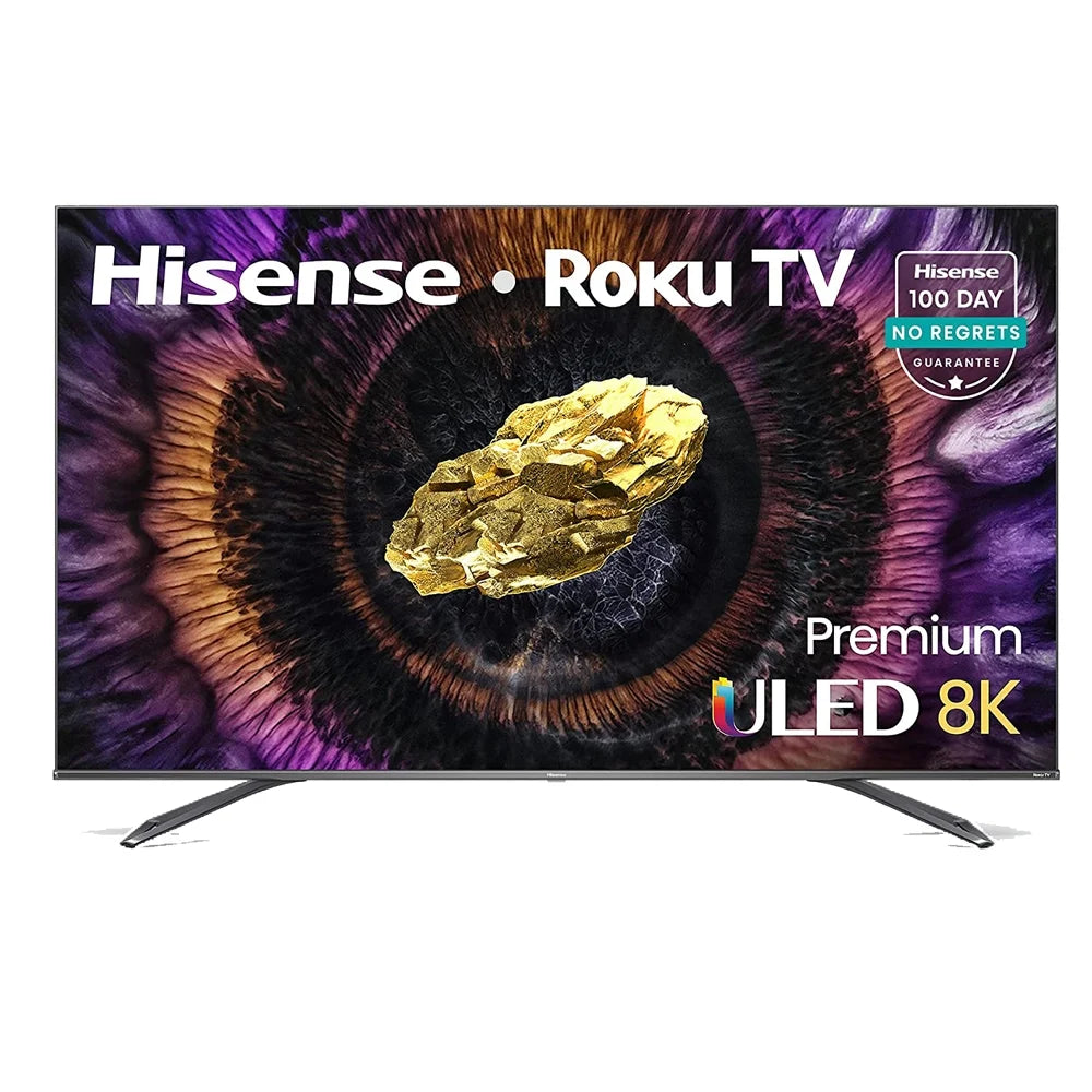Hisense 75U800GR 75" ULED 8K Premium Quantum Dot Roku Smart TV 2021 with Dolby Vision Bundle with Deco Home 60W 2.0 Channel Soundbar, 37"-100" TV Wall Mount Bracket Bundle and 6-Outlet Surge Adapter