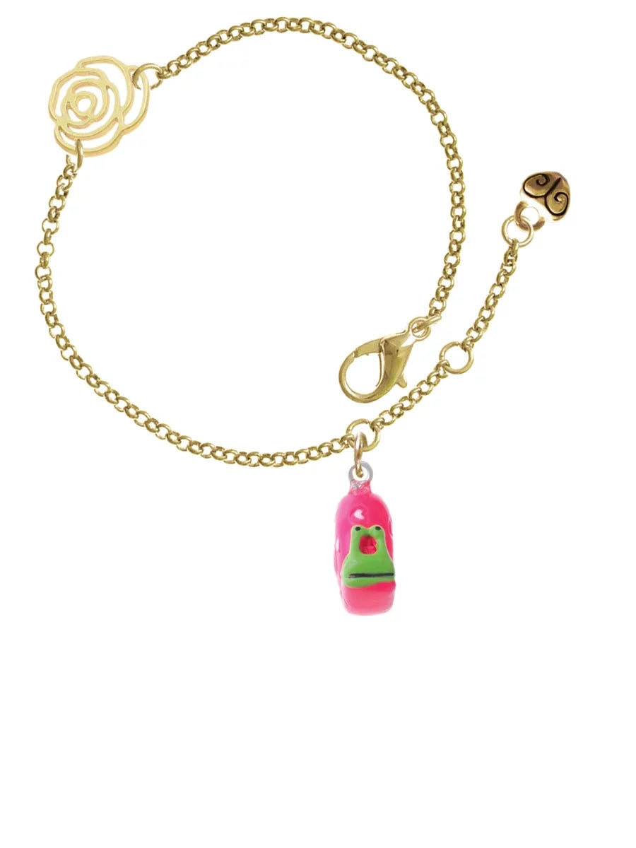Delight Jewelry Resin Hot Pink Love Snail Gold-tone Rose Link Chain Bracelet, 6.25"+1.75" Final Point