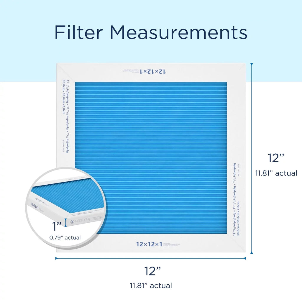 Medify Air 12x12x1 Pleated Filter 95% Particles HEPA Air Cleaning (MERV 14, 2-Pack)