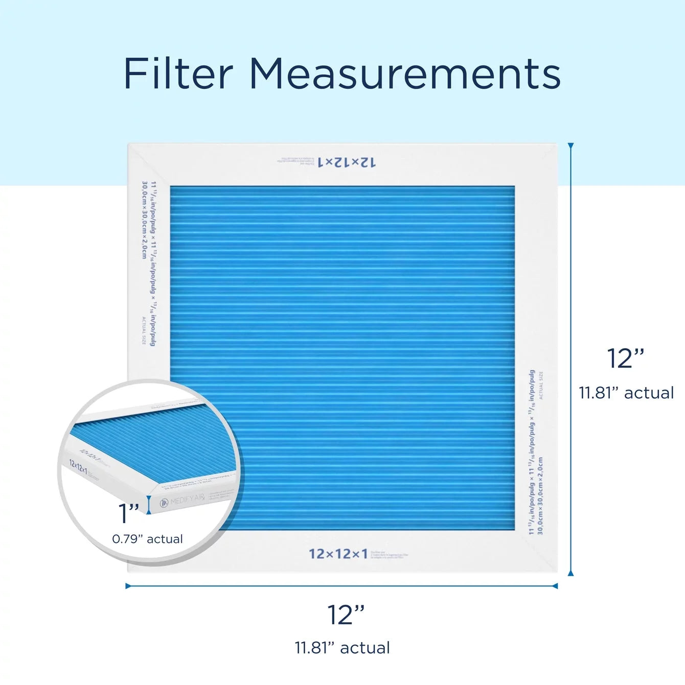 Medify Air 12x12x1 Pleated Filter 95% Particles HEPA Air Cleaning (MERV 14, 2-Pack)