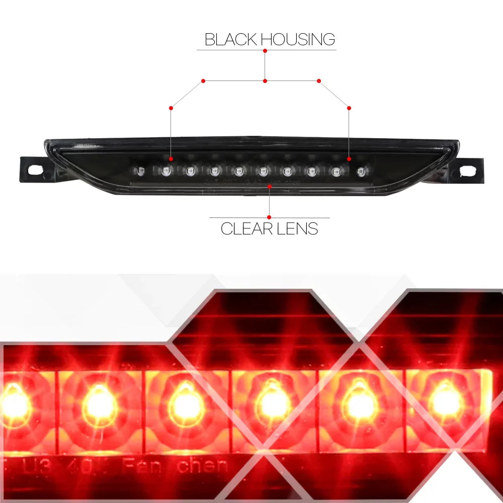 For 2007-2017 Dodge Caliber Durango Jeep Compass Grand Cherokee Rear LED 3rd Third Brake Light Tail Stop Lamp Dark Housing Clear Lens 14 15 16