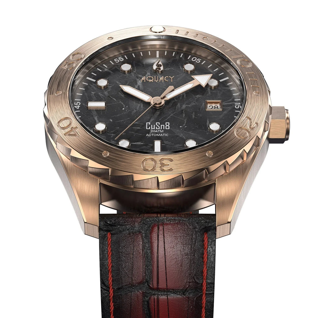 Aquacy Bronze CuSn8 Marble Automatic Diver Watch BR.BKM.8215.L - Screw Down 316L Stainless Case Back - 200M Water Resistance - 120 click Uni-Directional Bezel Dive Swimming Wrist Watches For People