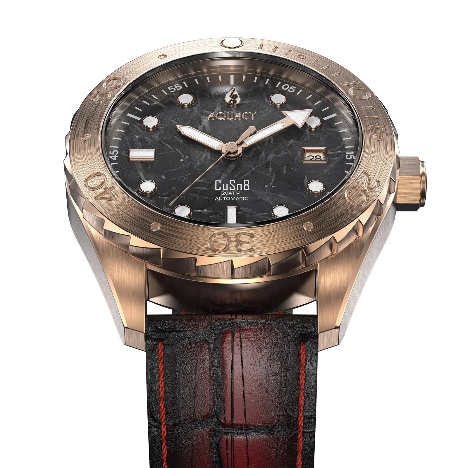 Aquacy Bronze CuSn8 Marble Automatic Diver Watch BR.BKM.8215.L - Screw Down 316L Stainless Case Back - 200M Water Resistance - 120 click Uni-Directional Bezel Dive Swimming Wrist Watches For People