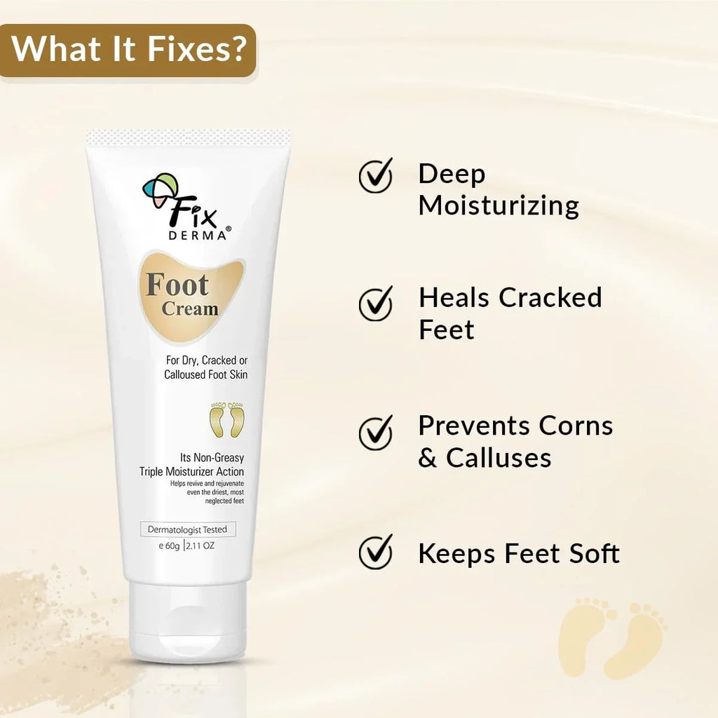 Fixderma 5% Lactic Acid, 15% Urea, 3% Glycerine, Foot Cream For Dry & Cracked Feet, Moisturizes and Soothes Feet, Heel Repair Paraben & Sulphate Free, All Skin Types 60 ML