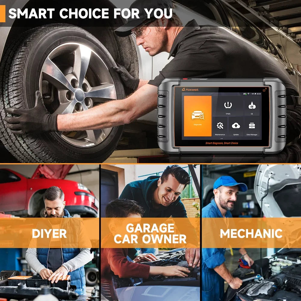 Foxwell NT809TS TPMS Relearn Programming Reset Tool Bi-directional Control Scan Tool OBD2 Automotive Scanner Scan Full Systems Oil Reset ABS Bleeding Injector Coding 30+ Reset Services Car Code Reader
