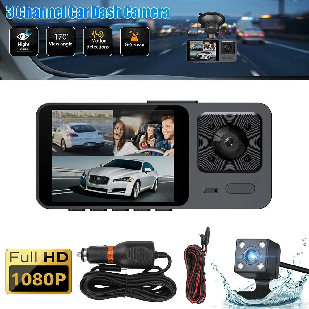 G·PEH HD Dual Lens Car Dash Cam Front/Rear/Inside Video Recorder Camera G-sensor
