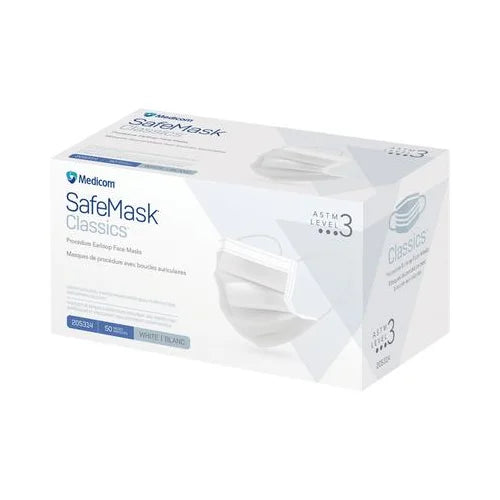 Medicom 205314 SafeMask Classics Earloop Face Masks ASTM Level 3 White 50/Pk