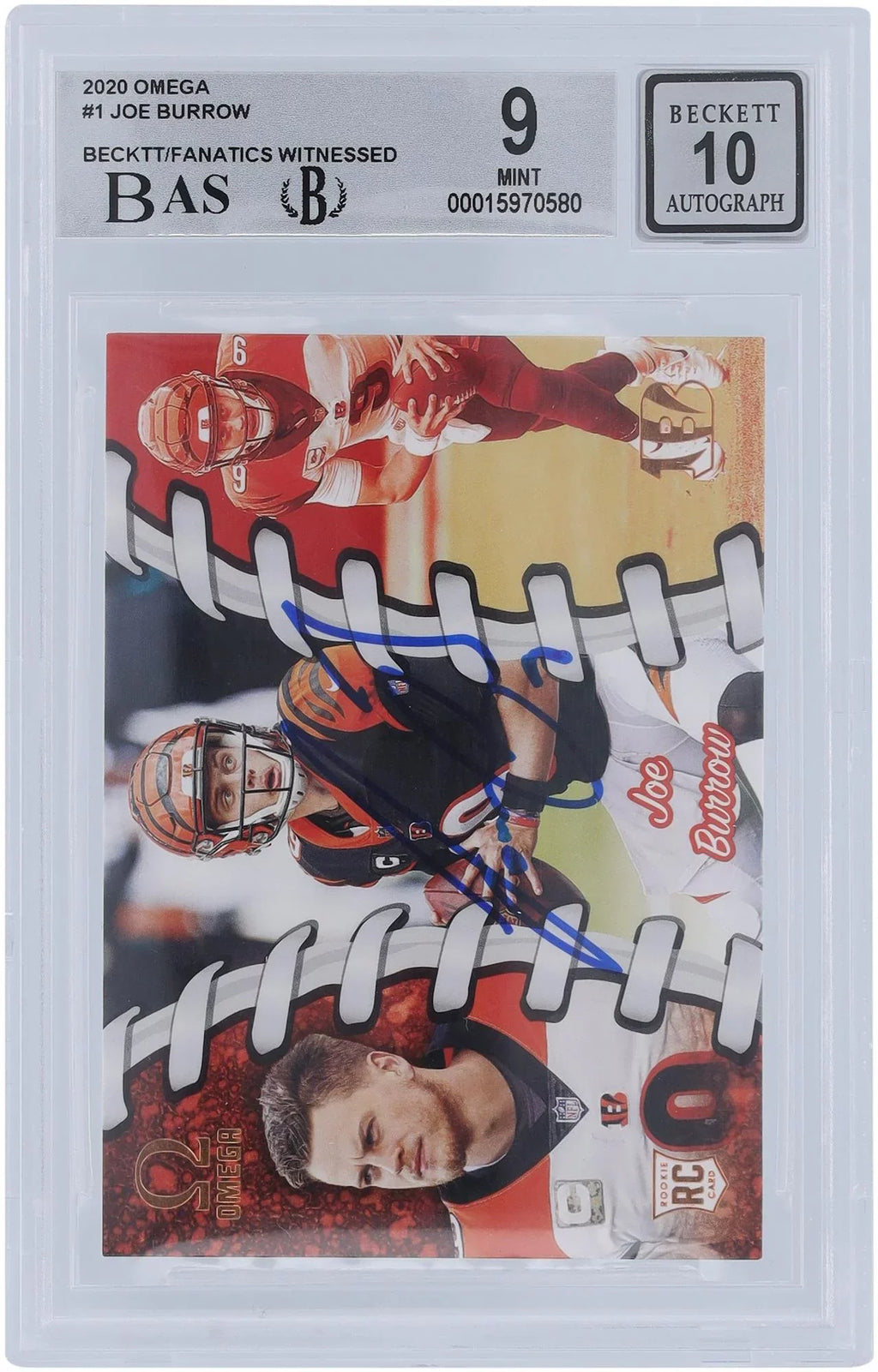 Joe Burrow Cincinnati Bengals Autographed 2020 Panini Omega #0-1 Beckett Fanatics Witnessed Authenticated 9/10 Rookie Card - 9.5,9,8.5,9.5 Subgrades - Fanatics Authentic Certified