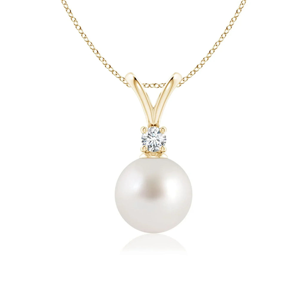 Angara South Sea Cultured Pearl V-Bale Termination Necklace for Individuals Girls in 14K Yellow Gold (Grade-AAA|Size-8mm) June Birthstone Jewelry Gifts for Her Birthday, Wedding, Gentlemen Valentines Day