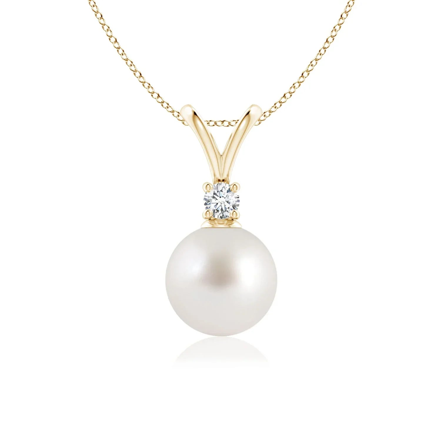 Angara South Sea Cultured Pearl V-Bale Termination Necklace for Individuals Girls in 14K Yellow Gold (Grade-AAA|Size-8mm) June Birthstone Jewelry Gifts for Her Birthday, Wedding, Gentlemen Valentines Day