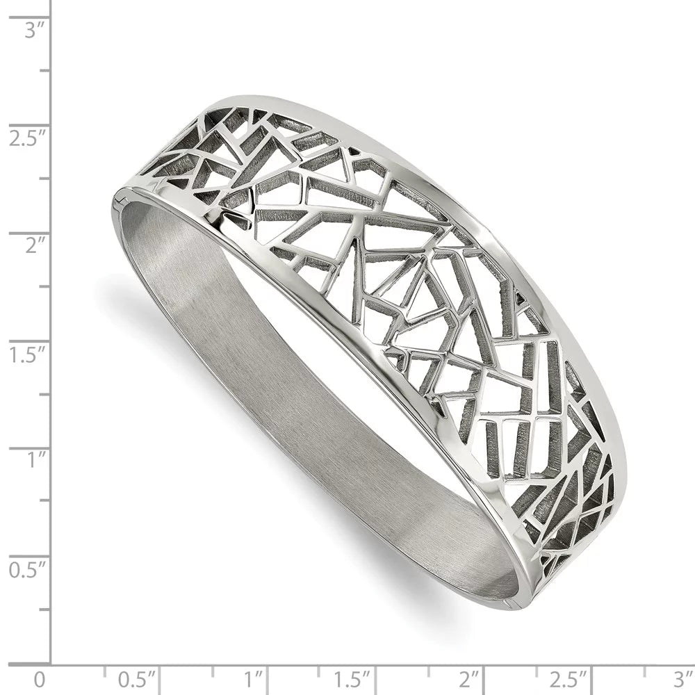Stainless Steel Polished Geometric Cut-out Hinged Bangle; for Adults and Teens; for Individuals and People