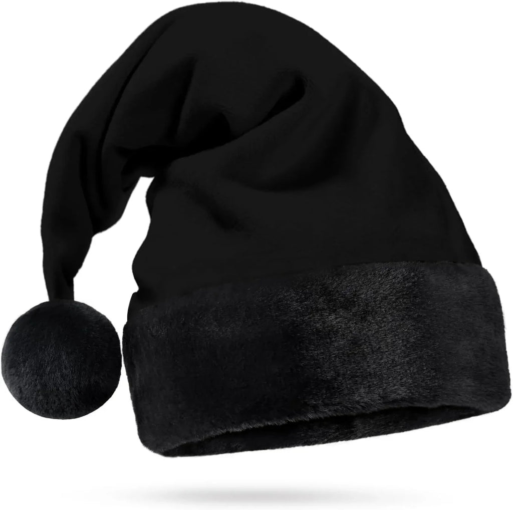All Ebony Santa Hat - Faux Fur Midnight Trim - Gothic Xmas Accessory, Goth Christmas Hat - Adult, 1 Size