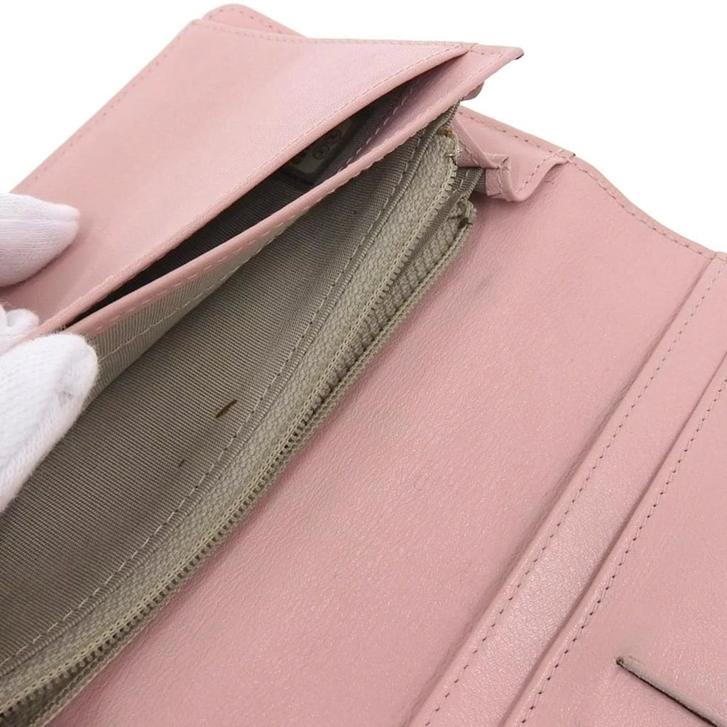 Pre-Owned Chanel CHANEL logo here mark bi-fold long wallet caviar skin pink A48651 16 series (Good)