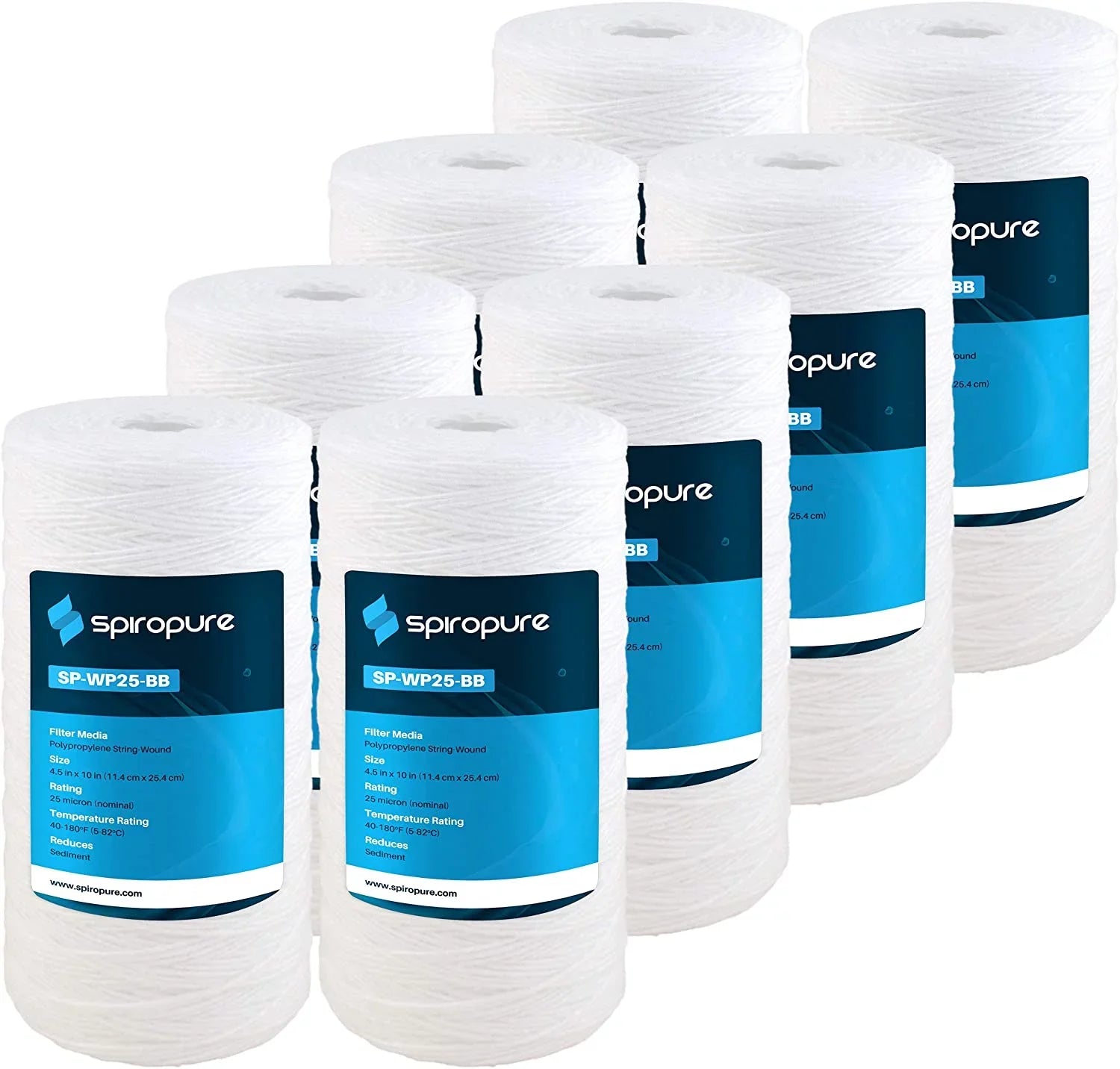 SpiroPure SP-WP25-BB 10x4.5 25 Micron String-Wound Polypropylene Water Filter Cartridge WP25BB97P 355216-43 CW25-BBS (Case of 8)
