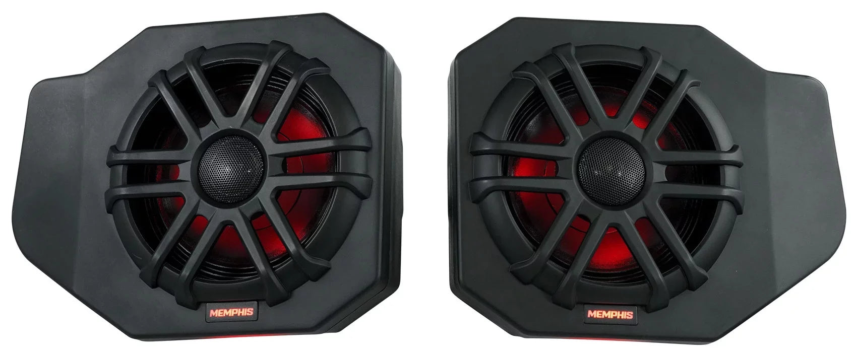 Pair Memphis Audio RNGR65FE Pods+LED Tower Speakers+Amp For 2018+ Polaris Ranger