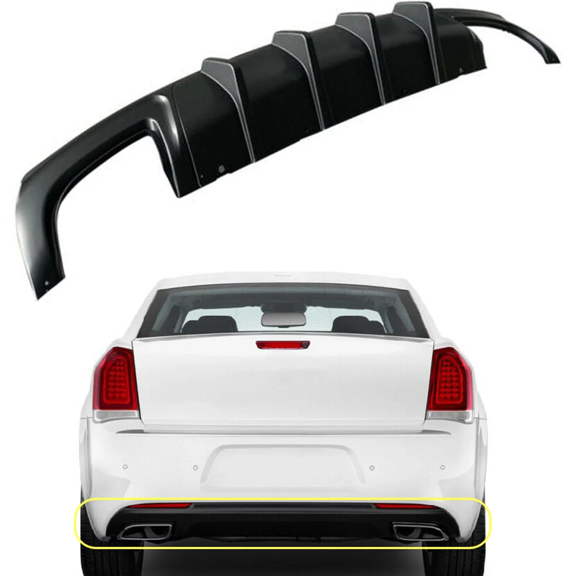 NINTE Rear Diffuser for 2015-2022 Chrysler 300 SRT Back Lip Matte Ebony Square Exhaust