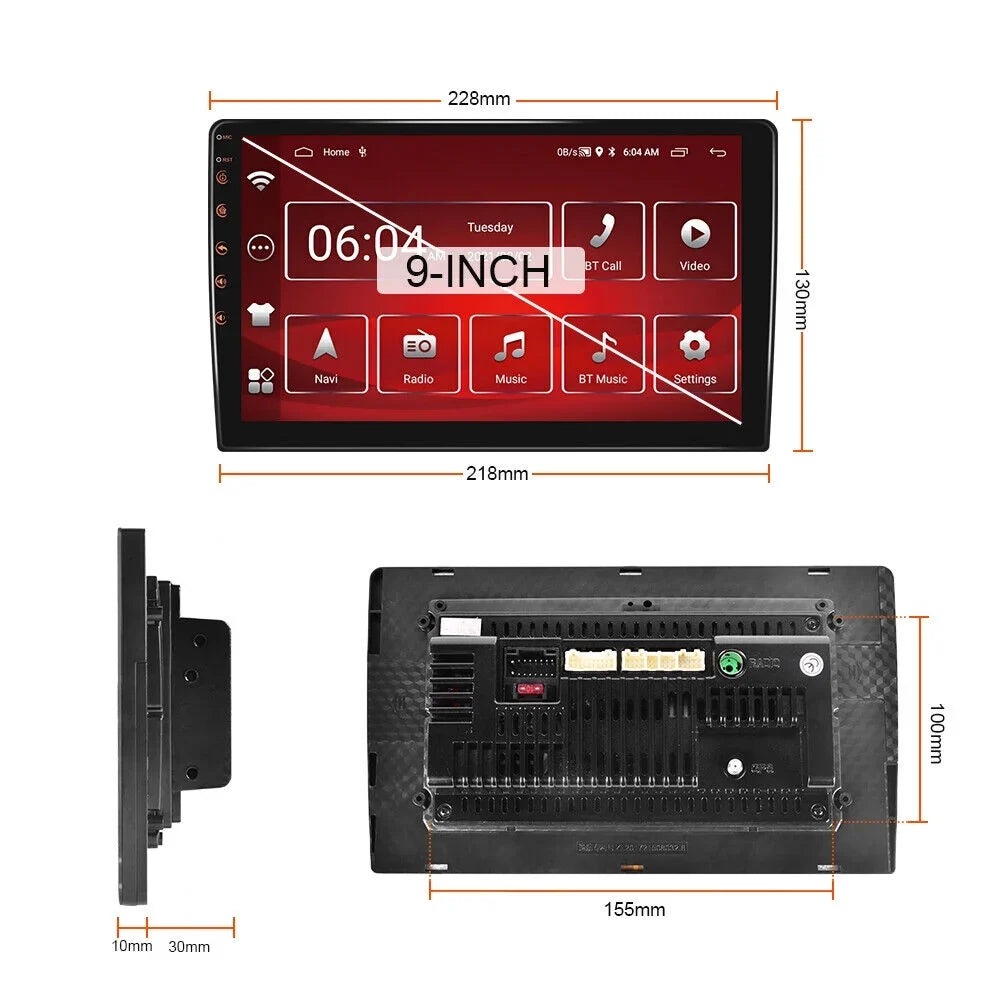 Android 2+32GB Car Stereo Wireless Carplay Android Auto Double Din Radio 9" 1280*720 IPS Screen WiFi GPS Navigation Bluetooth USB FM/RDS Receiver AHD Backup Camera
