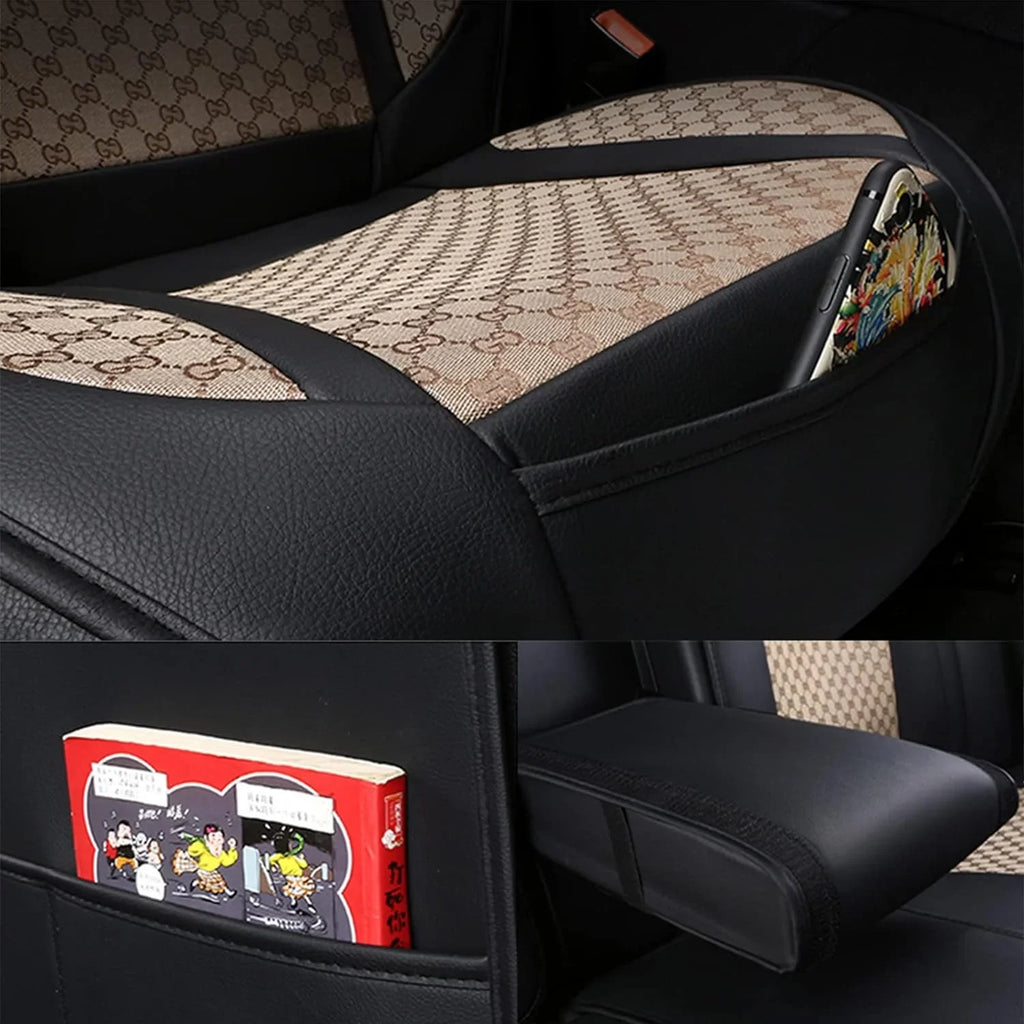 KABUQI Guc ci,same model Termination Luxury Seat Covers Full Set Leather Fit Automotive Seat Covers & Accessories for 5 Seat Cars SUV Pick-up Trucks, Pillows and Steering Wheel Cover Included(Gray)