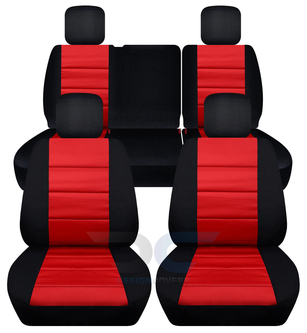 T259-Designcovers Fits 2011-2012 Jeep Wrangler JK 4-Door Cotton Seat Dark and Red - Front & Rear Split Bench