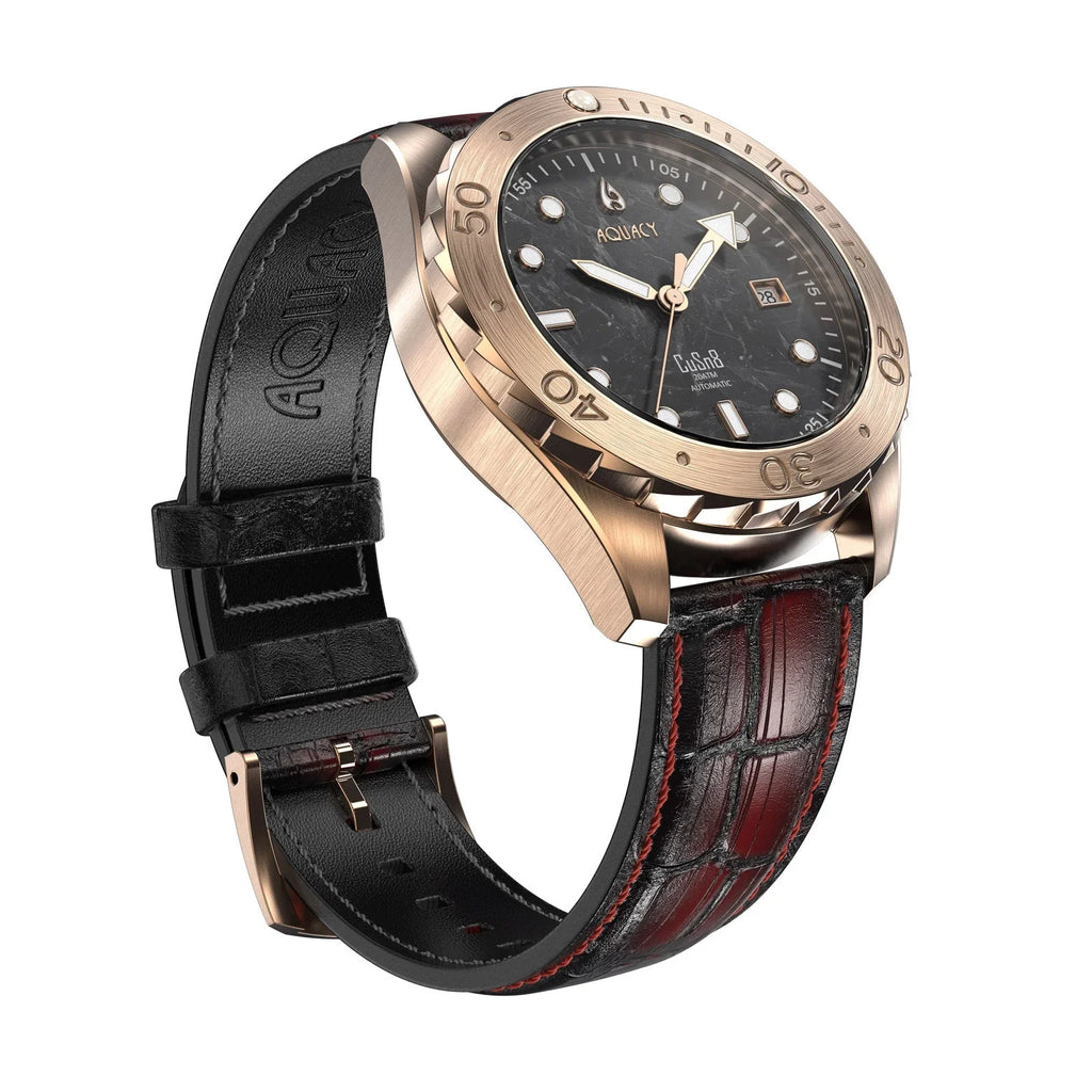 Aquacy Bronze CuSn8 Marble Automatic Diver Watch BR.BKM.8215.L - Screw Down 316L Stainless Case Back - 200M Water Resistance - 120 click Uni-Directional Bezel Dive Swimming Wrist Watches For People