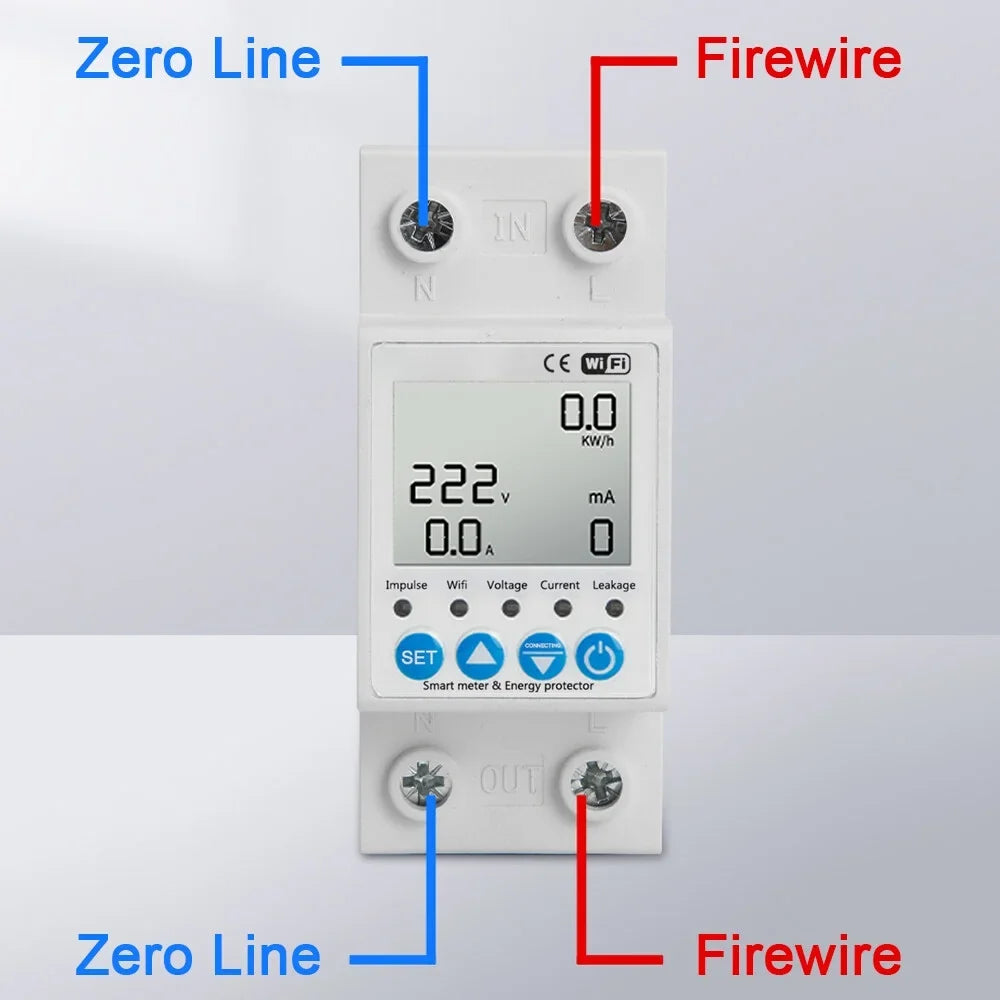 Tuya WiFi Intelligent Leakage Protecting Switch Current Voltage Monitoring Circuit Breaker Timer Function Power Meter Compatible with Amazon Alexa and Google home for Voice Control