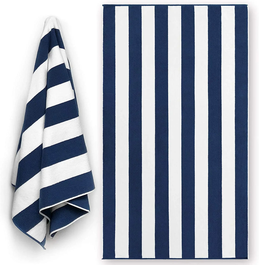 Luxury Large Beach Towel Extra Soft 40 x 72 inch Prime Yacht Classic Cabana Stripe Hotel Pool & Resort style Double Terry Yarn Dyed 100% Cotton (Navy, 1)