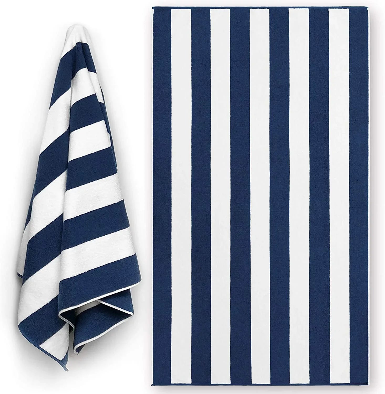 Luxury Large Beach Towel Extra Soft 40 x 72 inch Prime Yacht Classic Cabana Stripe Hotel Pool & Resort style Double Terry Yarn Dyed 100% Cotton (Navy, 1)