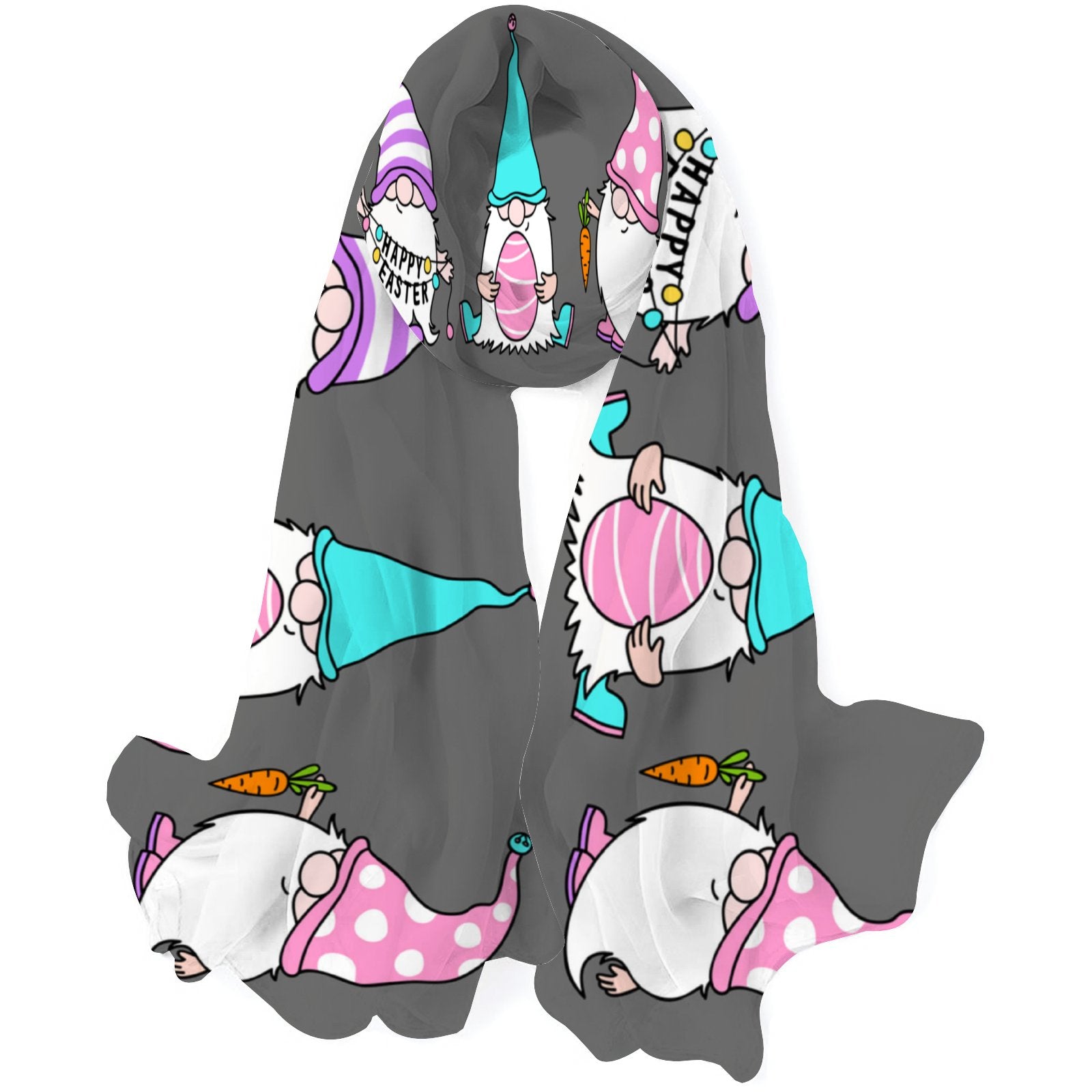 FREEAMG Easter Gnomes Silk Long Scarf for Individuals Large Oblong Sunscreen Shawls Wraps Neck Headscarf Hair Wraps Gift Packed