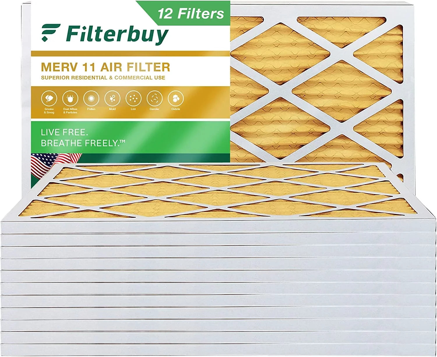 Filterbuy 10x20x1 MERV 11 Pleated HVAC AC Furnace Air Filters (12-Pack)