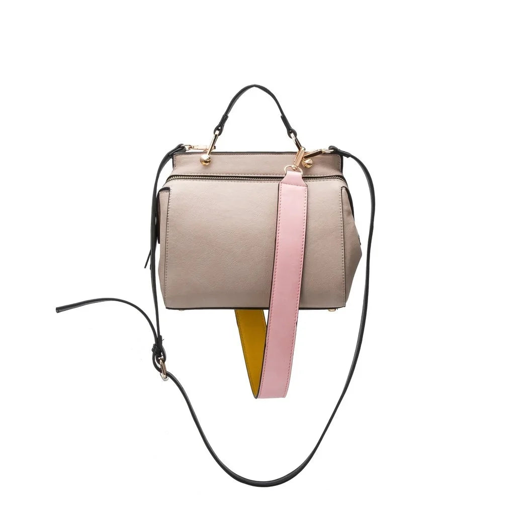Melie Bianco Noelle Vegan Leather Color-bock Satchel, Bone Multi